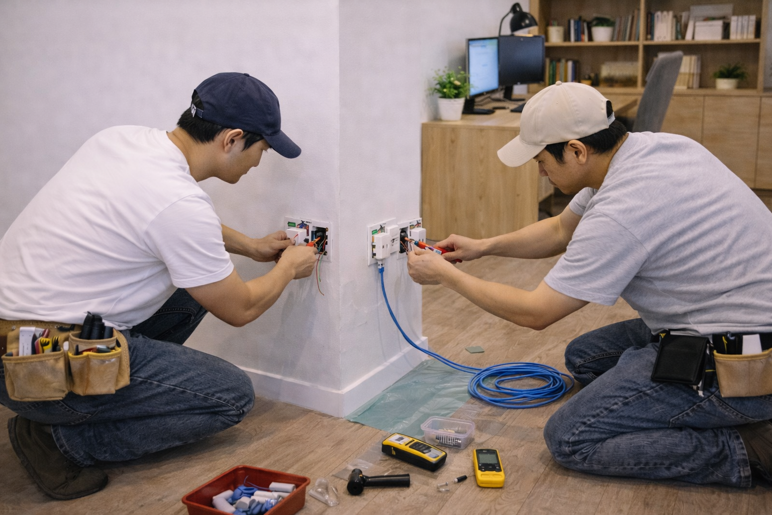 Lắp đặt hệ thống điện – mạng phòng làm việc