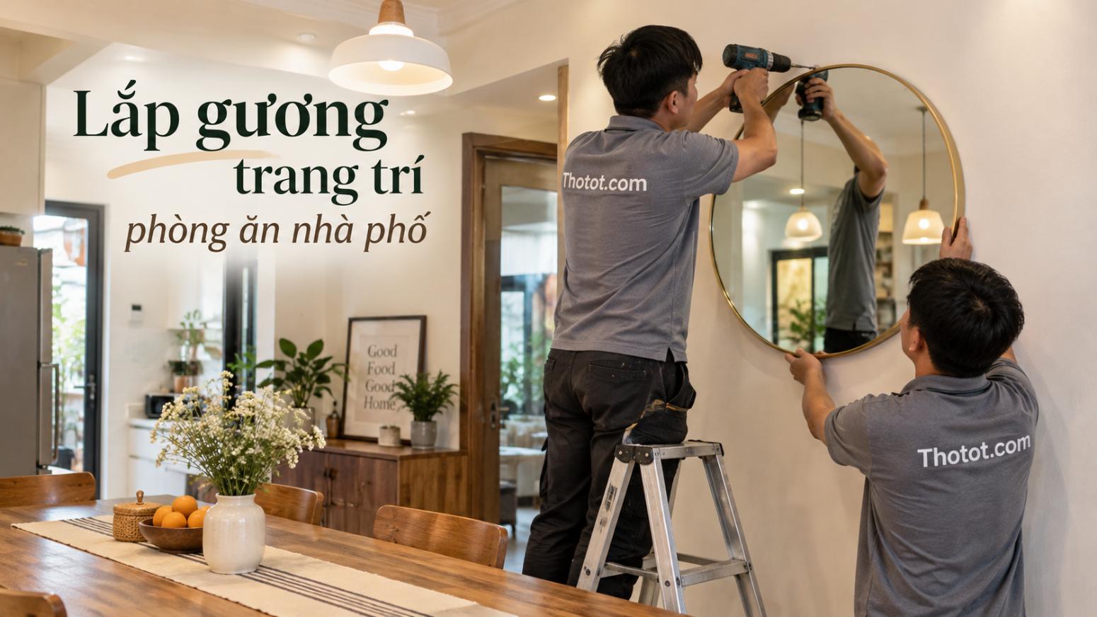 Lắp gương trang trí phòng ăn nhà phố