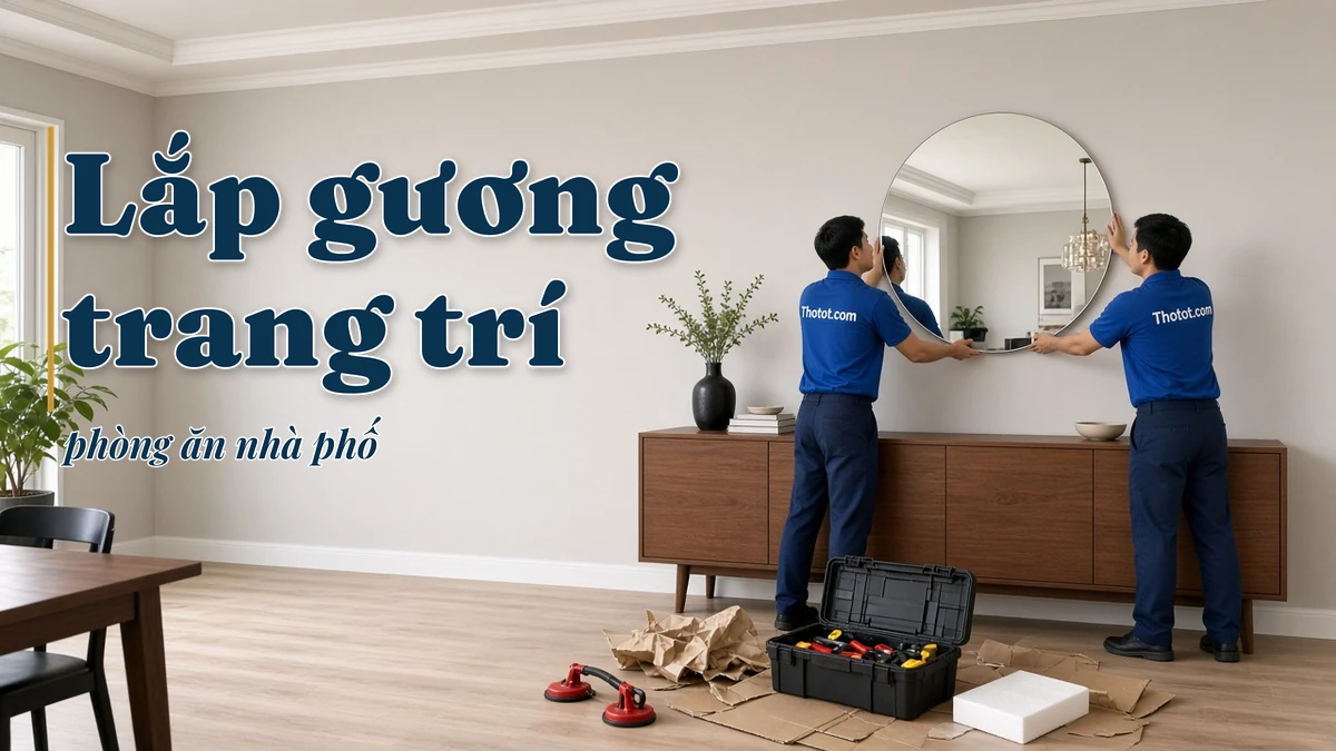 Lắp gương trang trí phòng ăn nhà phố