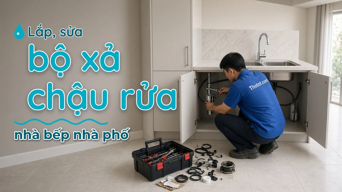 Lắp, sửa bộ xả chậu rửa nhà bếp nhà phố