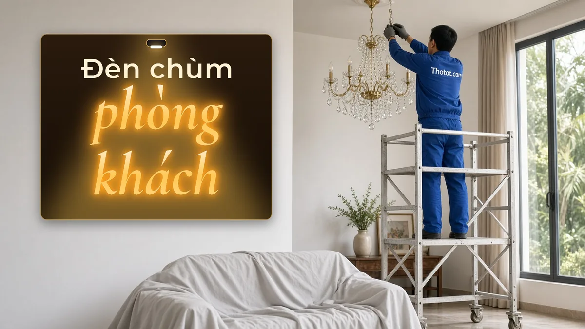 Lắp, sửa đèn chùm phòng khách biệt thự