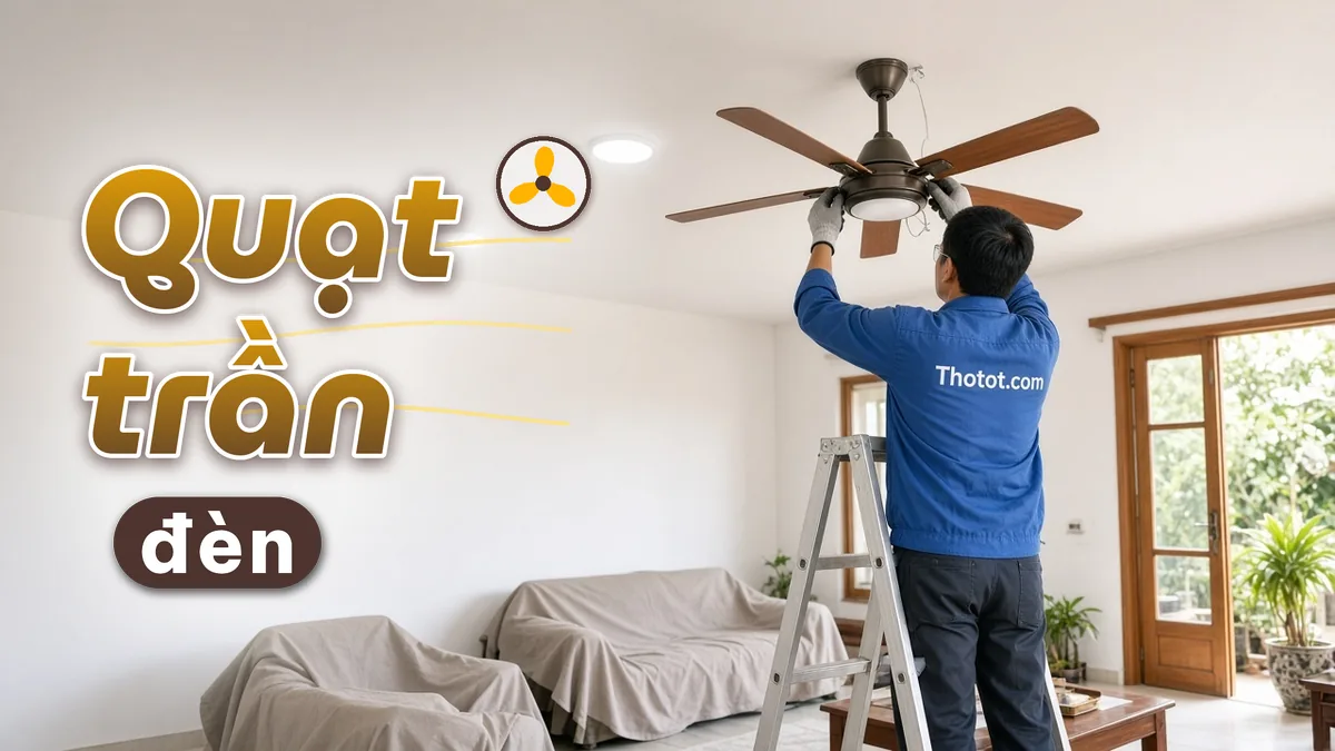 Lắp, sửa quạt trần, đèn phòng khách nhà cấp 4