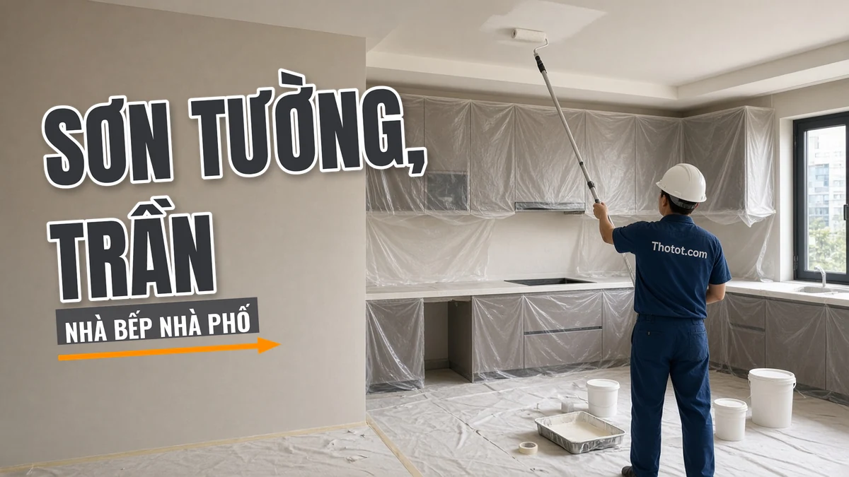 Sơn tường, trần nhà bếp nhà phố