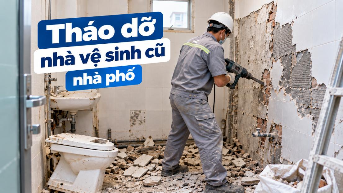 Tháo dỡ nhà vệ sinh cũ nhà phố