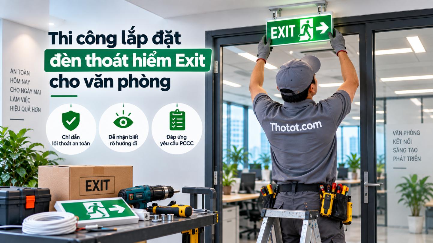 Thi công lắp đặt đèn thoát hiểm Exit cho văn phòng