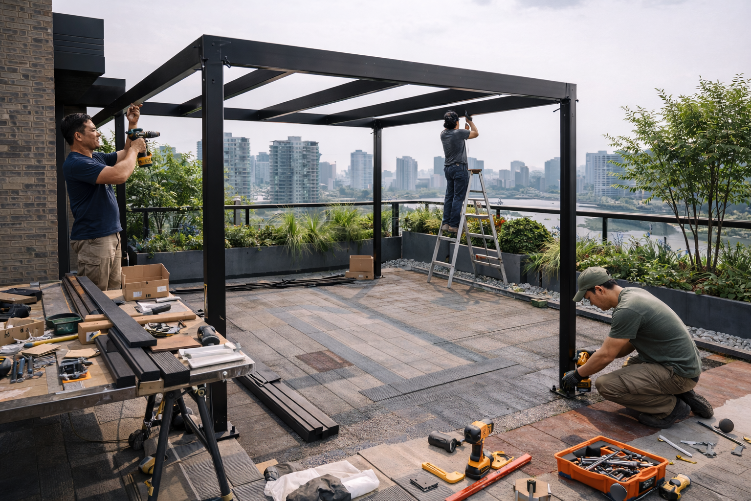 Thi công mái che sân thượng