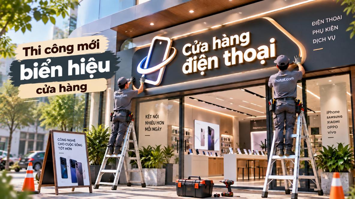 Thi công mới biển hiệu cửa hàng