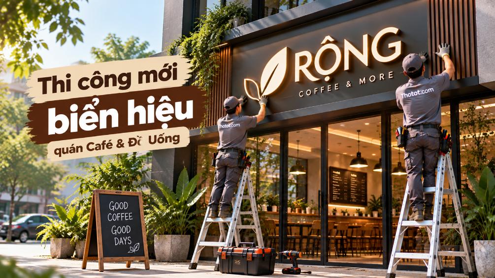 Thi công mới biển hiệu quán Café & Đồ Uống