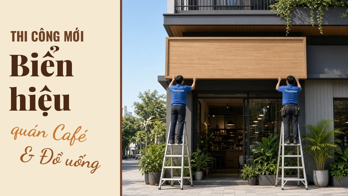 Thi công mới biển hiệu quán Café & Đồ Uống