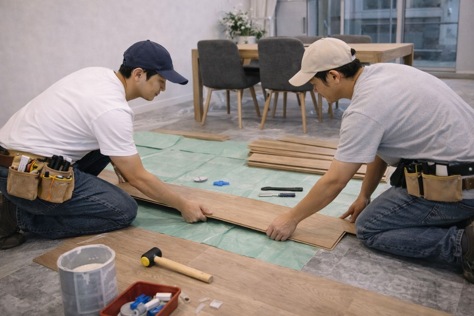 Thi công sàn phòng ăn