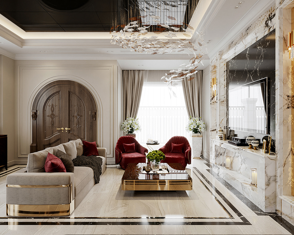 Thi công sàn phòng khách biệt thự