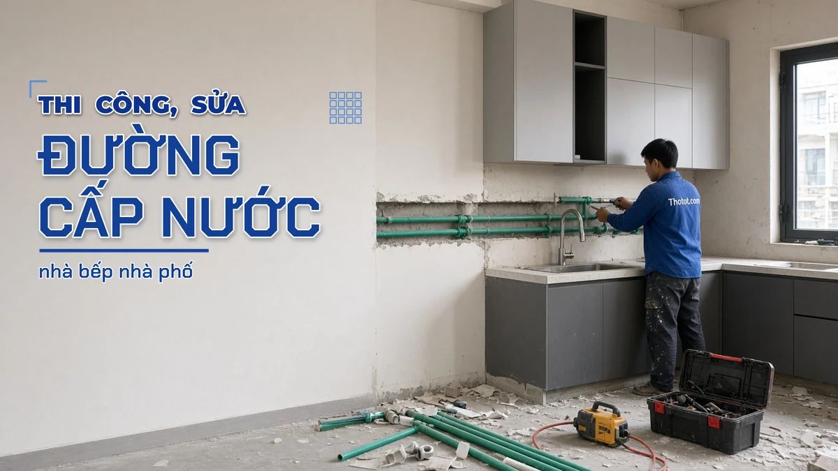 Thi công, sửa đường cấp nước nhà bếp nhà phố