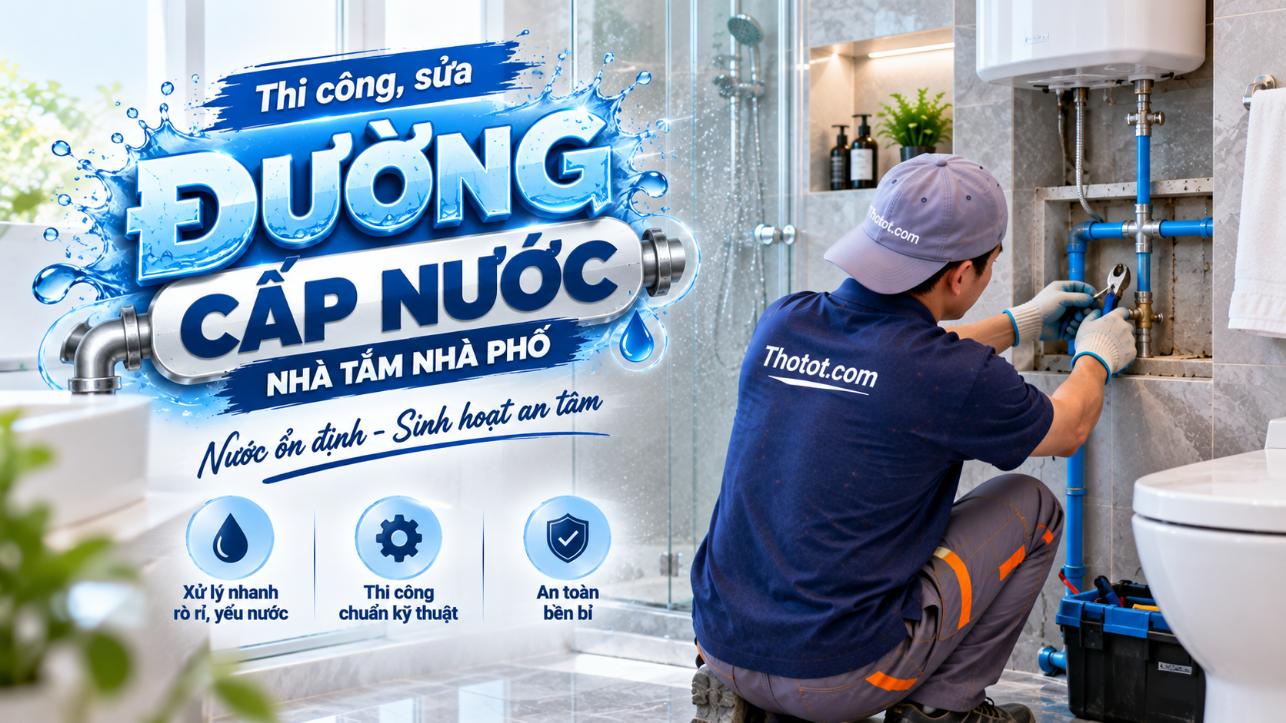 Thi công, sửa đường cấp nước nhà tắm nhà phố
