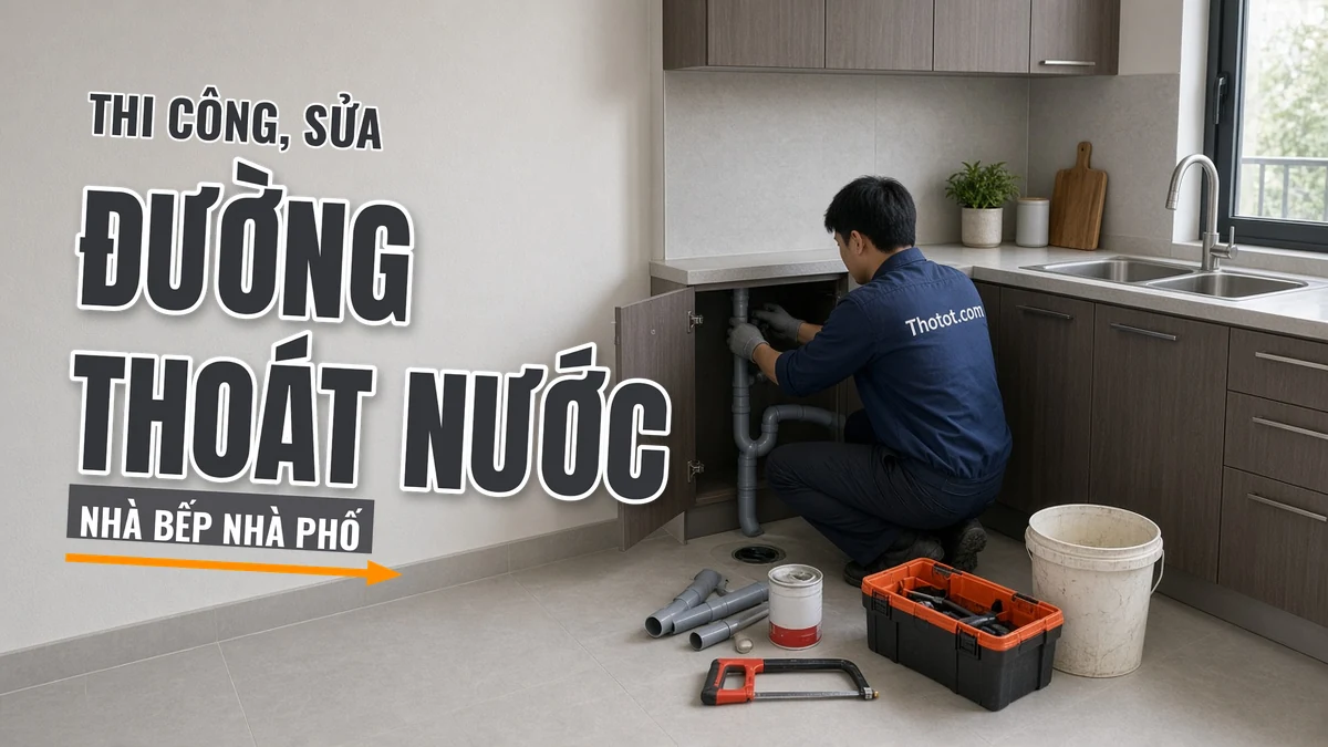 Thi công, sửa đường thoát nước nhà bếp nhà phố
