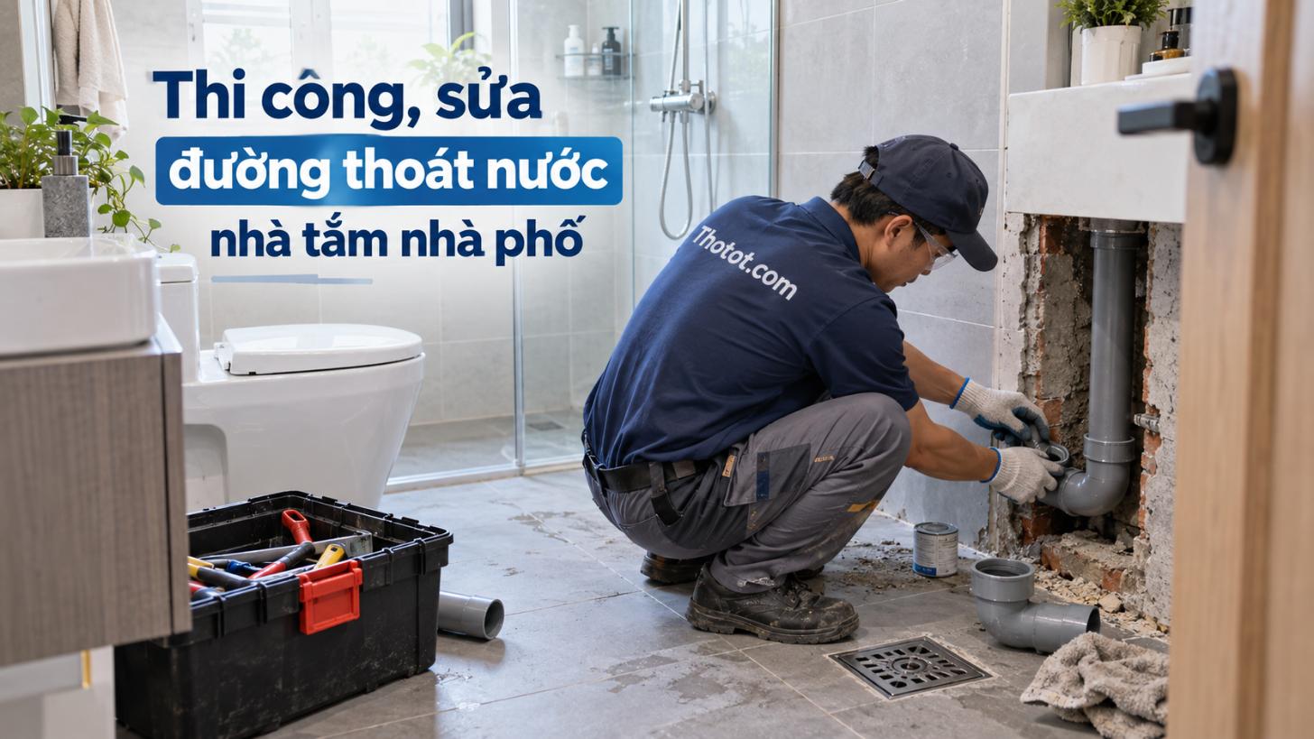 Thi công, sửa đường thoát nước nhà tắm nhà phố