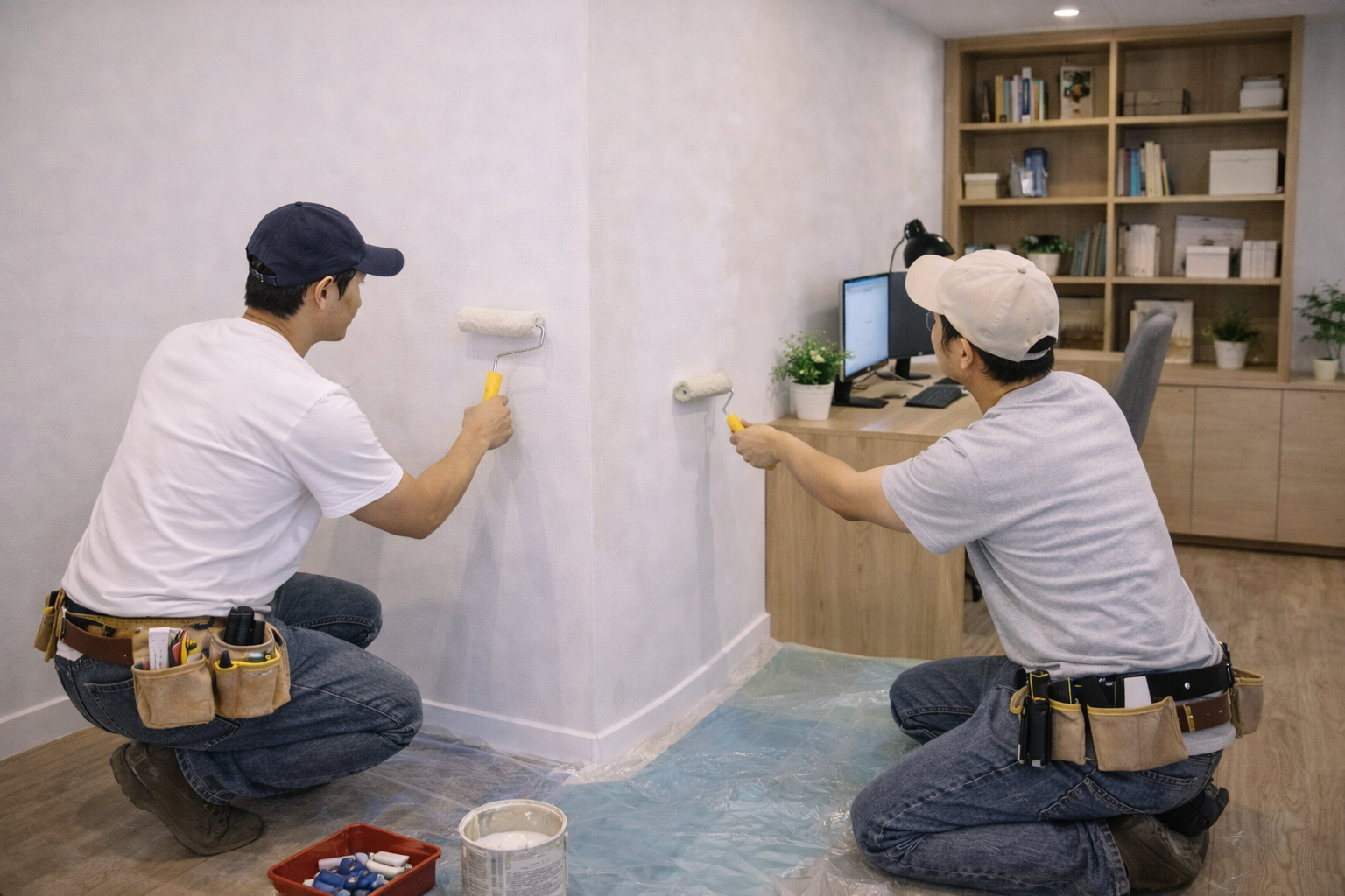 Thi công tường – sơn hoàn thiện phòng làm việc