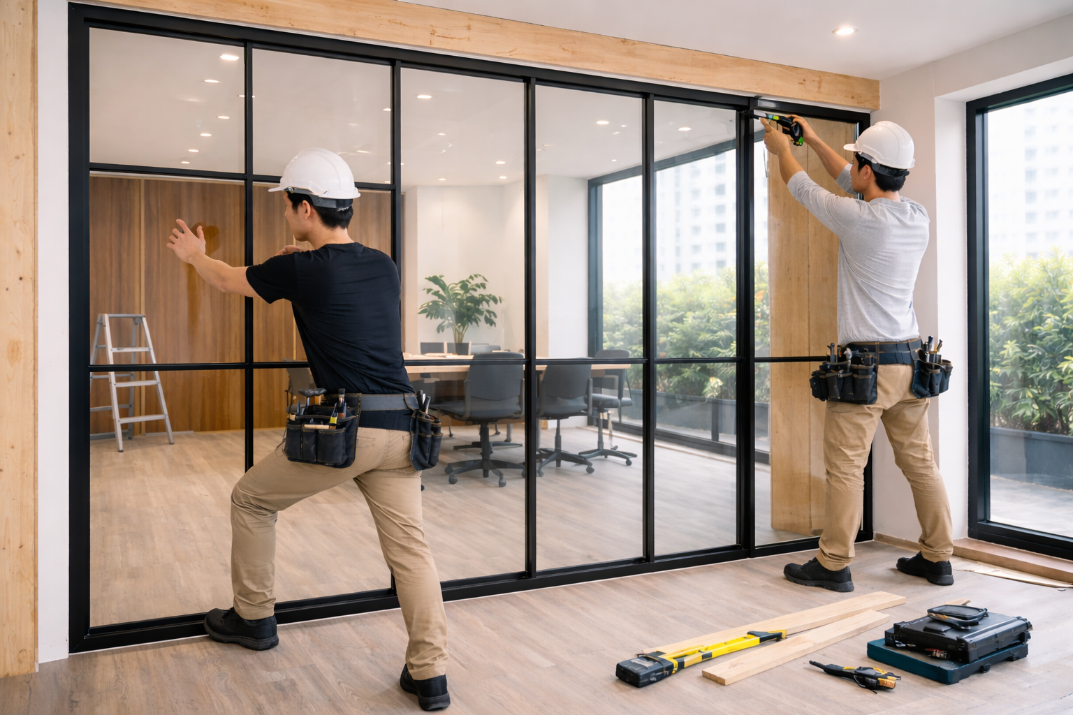 Vách kính khung nhôm