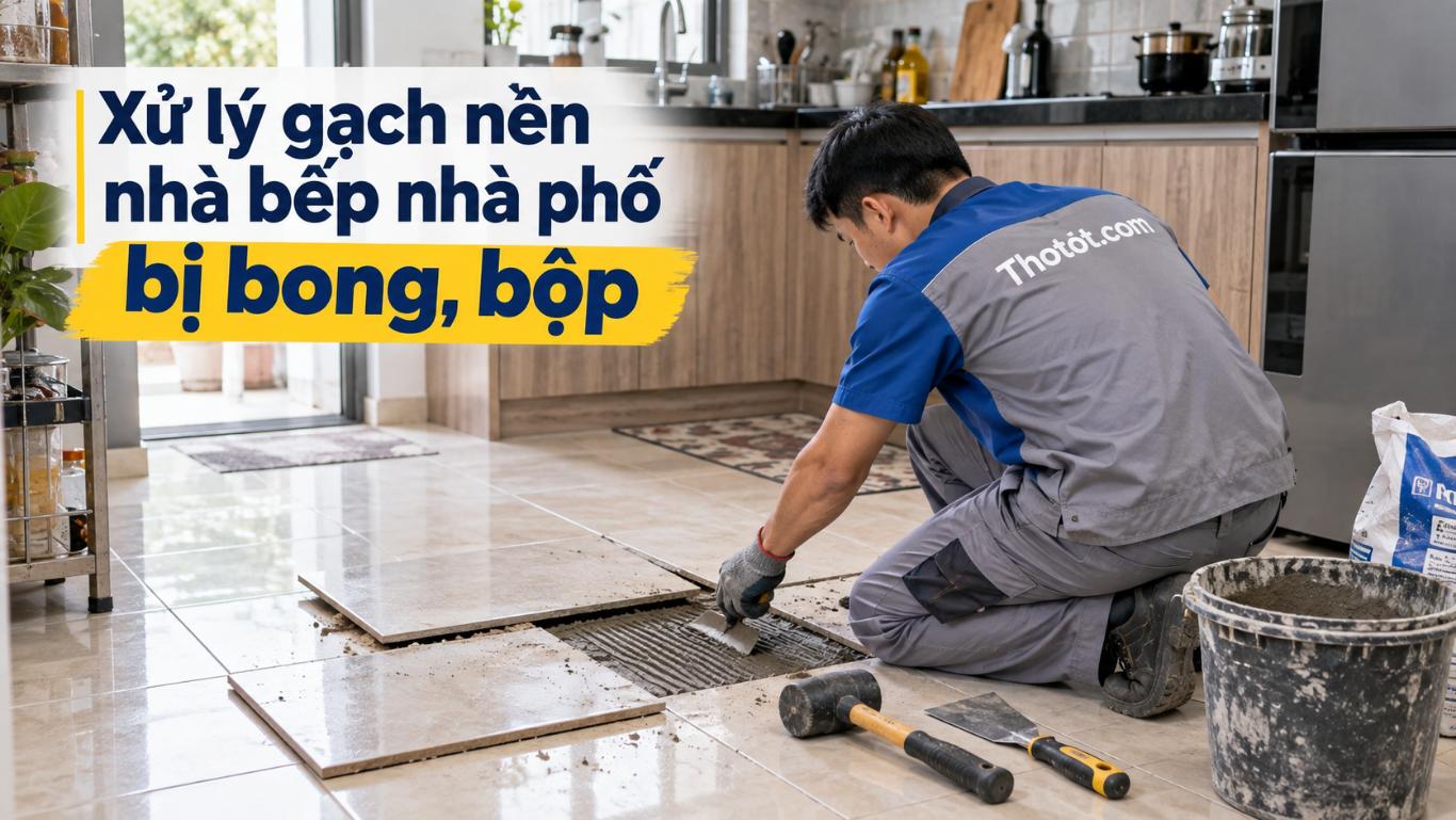 Xử lý gạch nền nhà bếp nhà phố bị bong, bộp