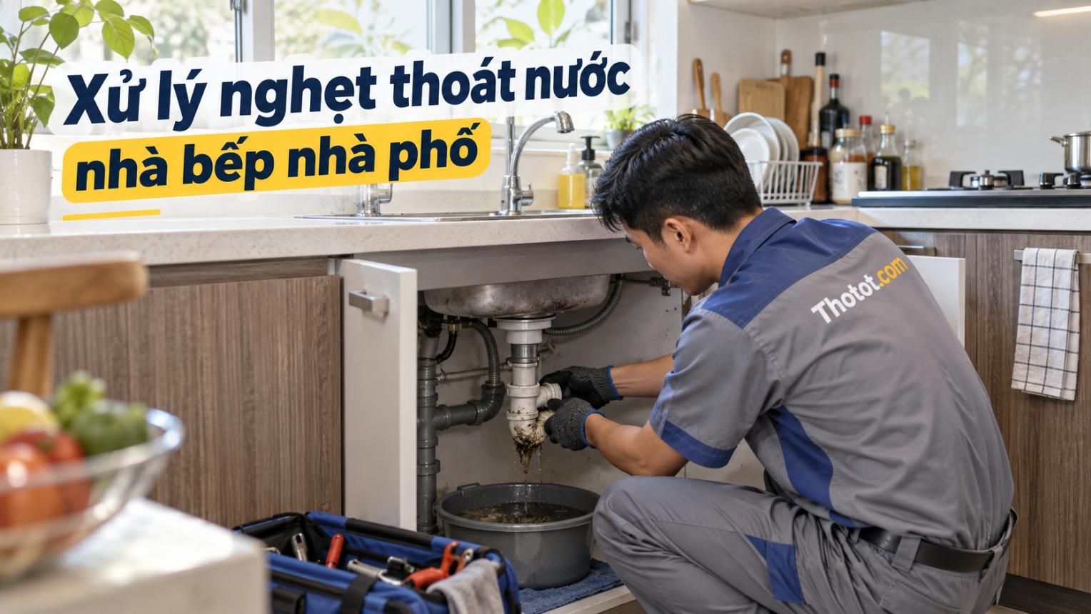 Xử lý nghẹt thoát nước nhà bếp nhà phố
