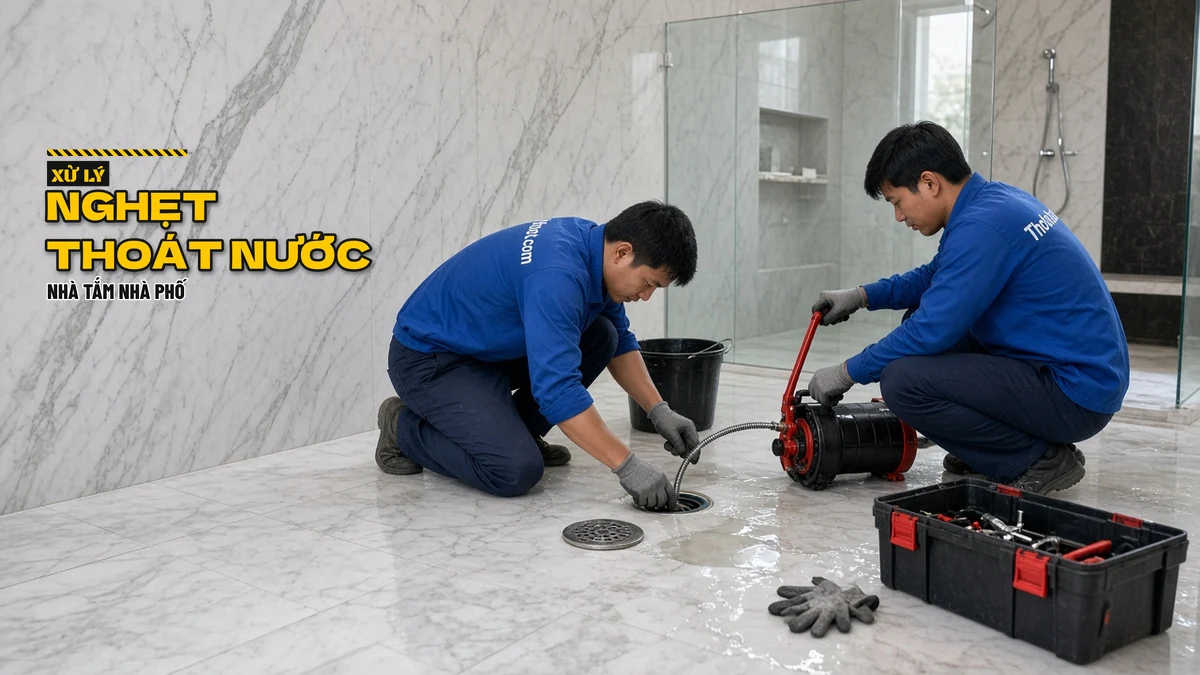 Xử lý nghẹt thoát nước nhà tắm nhà phố
