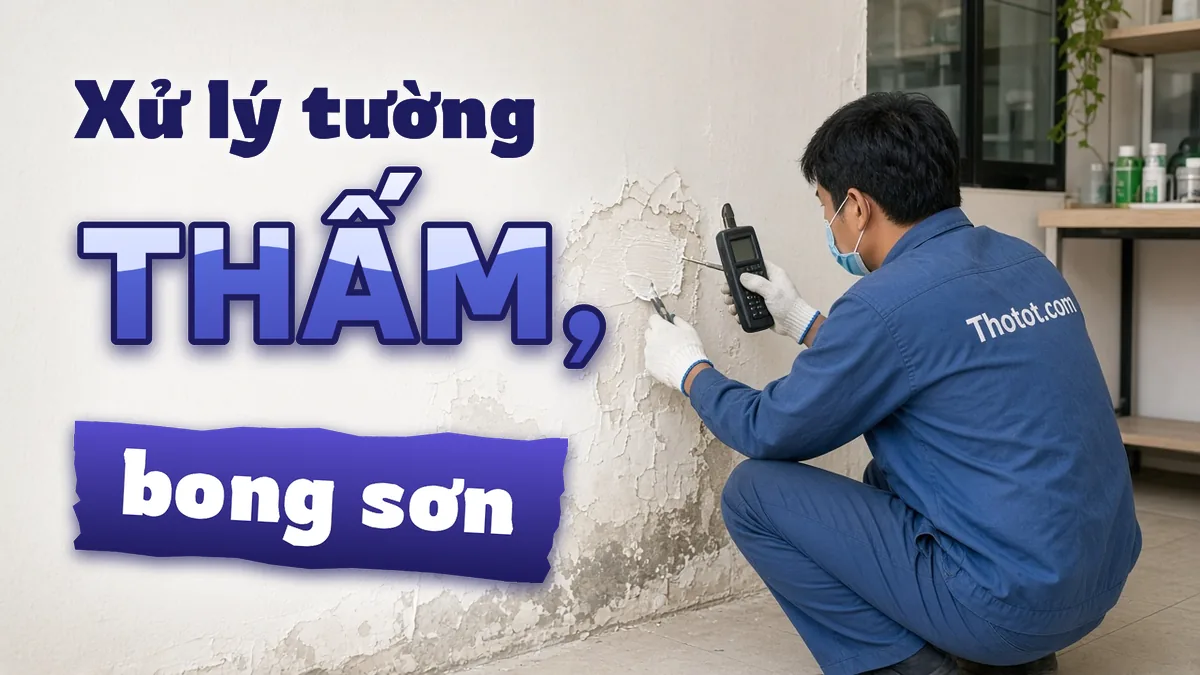 Xử lý tường khu bán hàng cửa hàng bị thấm, bong sơn