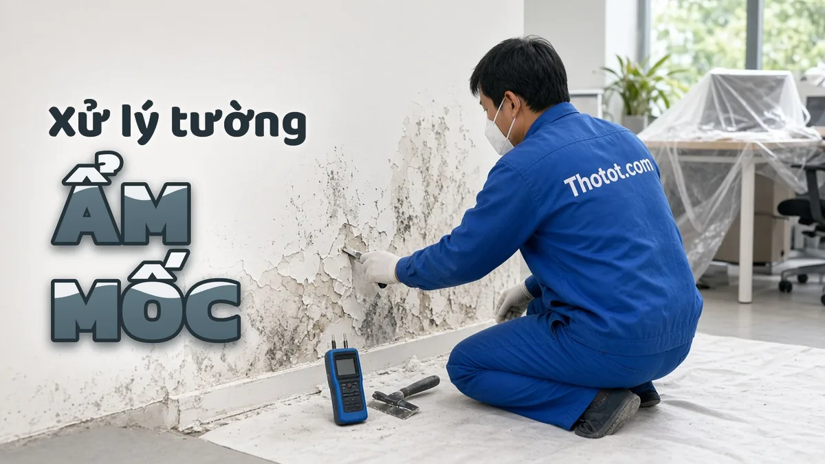 Xử lý tường văn phòng bị ẩm mốc, bong sơn